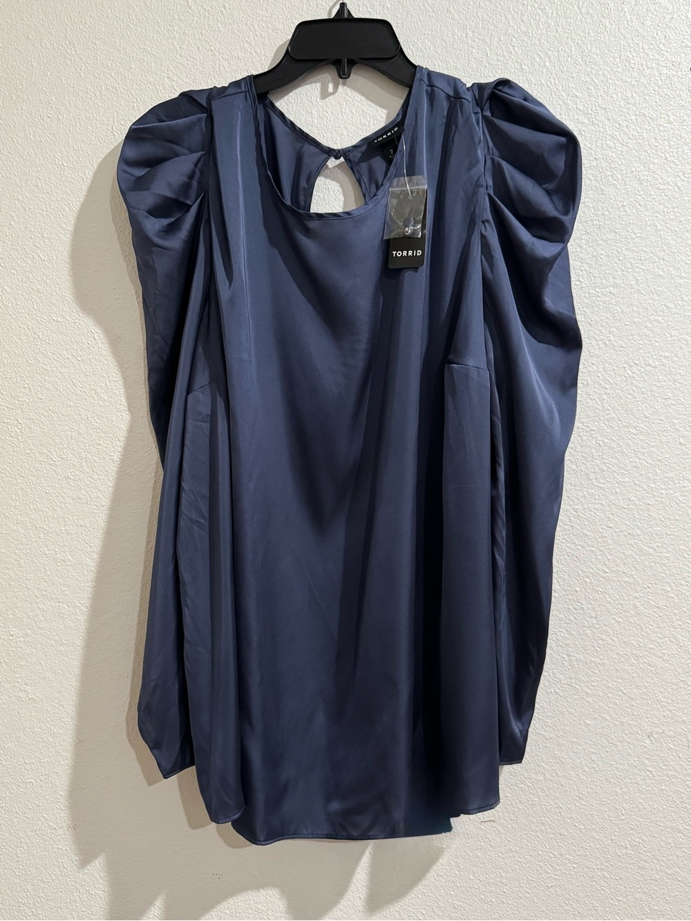 torrid Navy Satin Puff-Sleeve Blouse